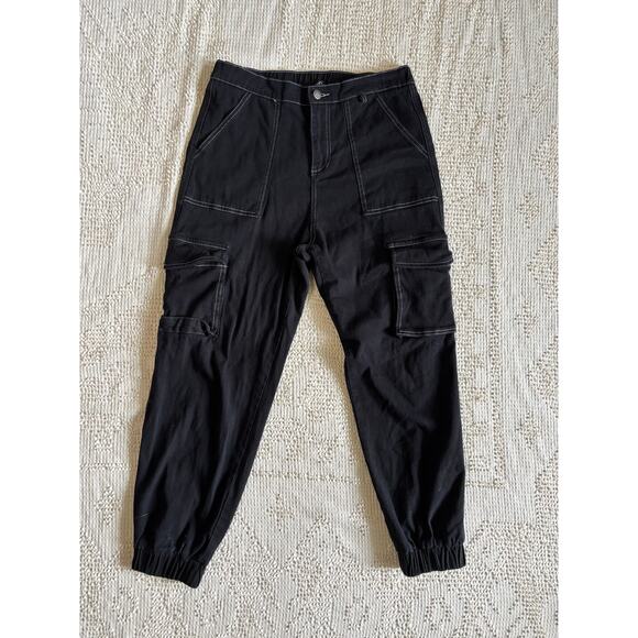Honey Peach Black Tapered Cargo Pants Size Large White Stitching Jogger Style - Picture 1 of 13